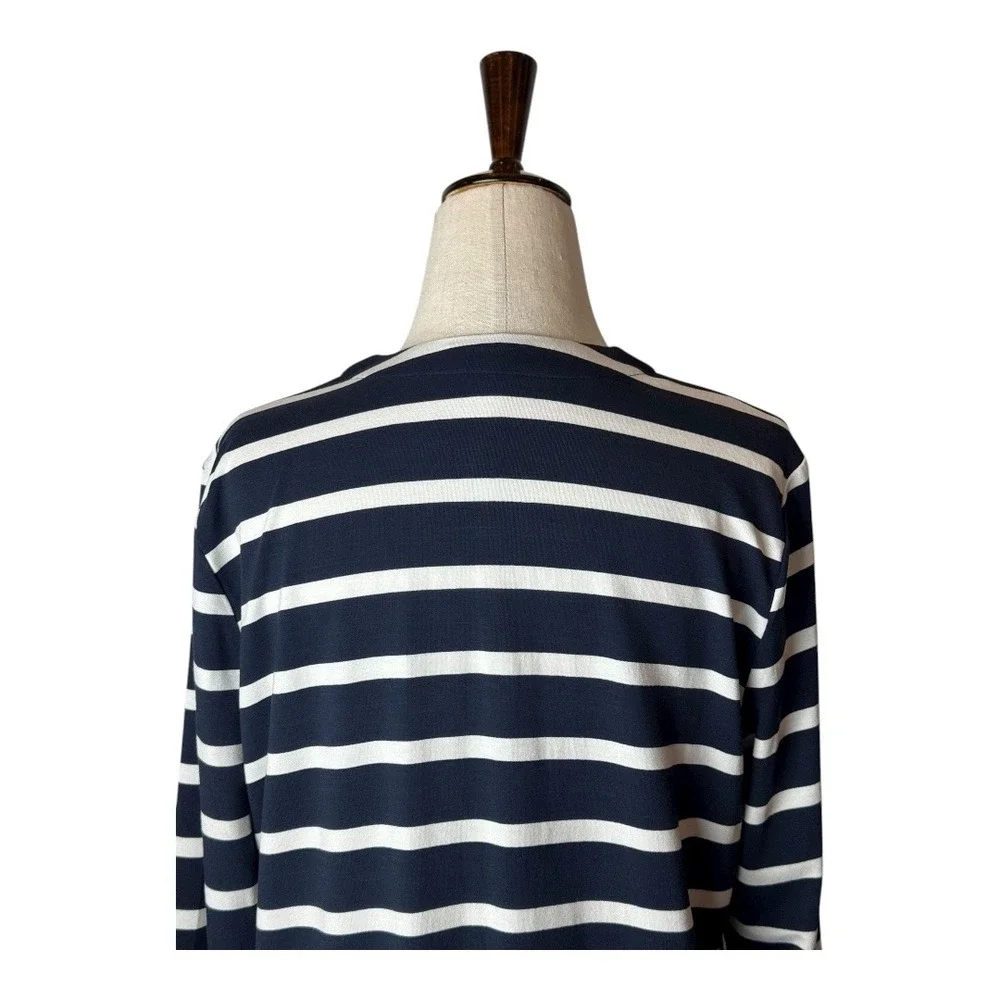 J Jill Jacket Women Small Navy Blue White Striped Jersey Knit‎ One Button Preppy